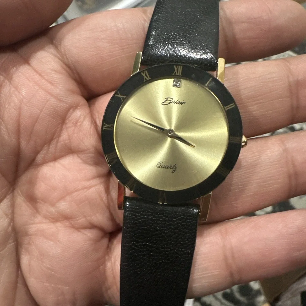 Working Vintage Belair Unisex Watch Swiss Black Roman New Battery 32mm Fit 8in‎